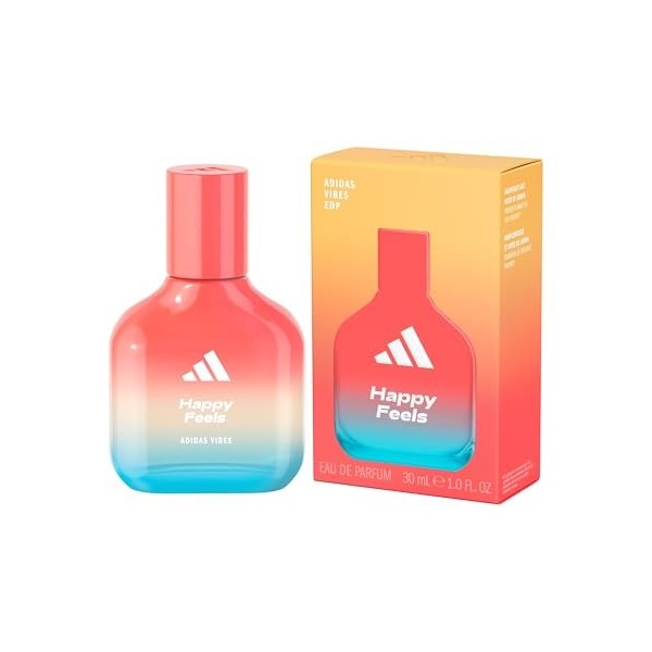 Adidas Vibes Happy Feels Eau de Parfum pour Tous, Parfum Vivant et Excitant Longue Durée Pamplemousse et Jasmin 30 ml