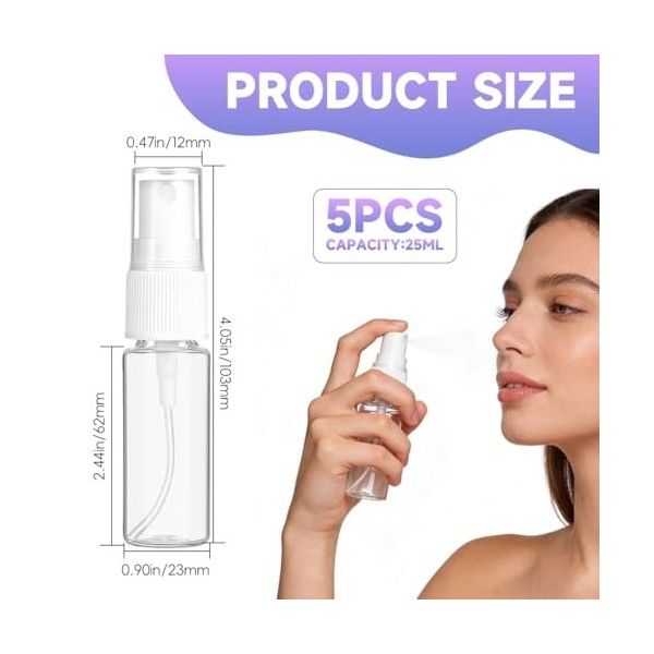 JRYXDS 5 Pièces Flacon Spray Vide, Vaporisateur Vide,Flacon Parfum Vide, 25Ml Flacon Spray Vide, Plastique Transparent Boutei...