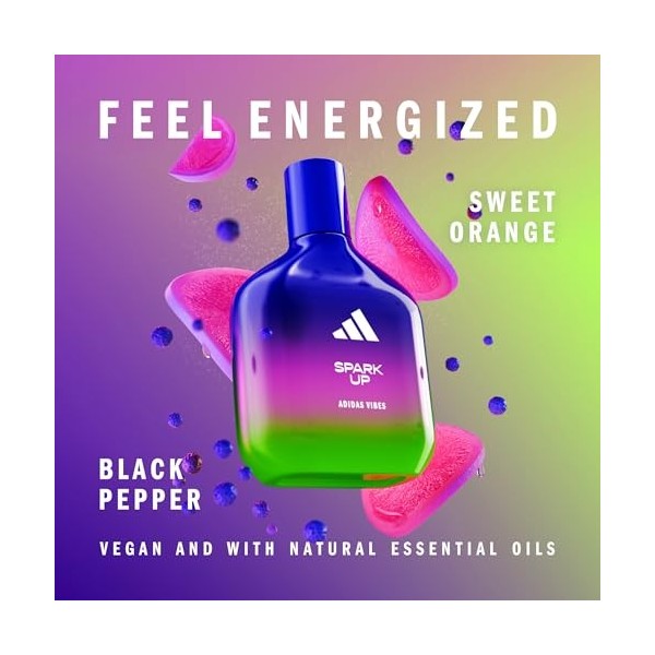 Adidas Vibes Spark Up Eau de Parfum, pour tous, énergisant et intrigant, Parfum longue durée, orange douce et poivre noir, 30