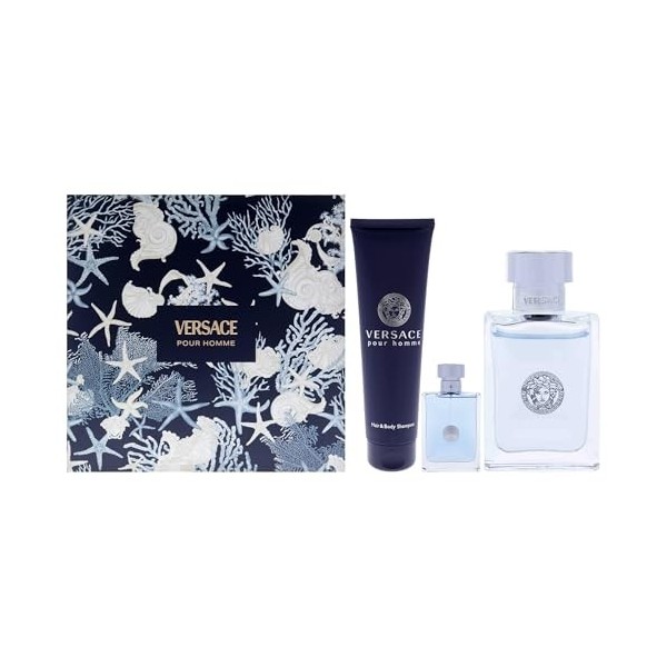 Versace Pour Homme by Versace for Men - 3 Pc Gift Set 3.4oz EDT Spray, 0.17oz EDT Spray Mini , 5oz Bath and Shower Gel