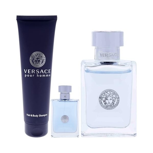 Versace Pour Homme by Versace for Men - 3 Pc Gift Set 3.4oz EDT Spray, 0.17oz EDT Spray Mini , 5oz Bath and Shower Gel