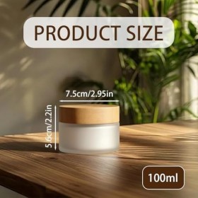 1 pot à crème rond vide en verre dépoli translucide de 100 g 100 ml avec couvercle en bois naturel et doublure intérieure pou...