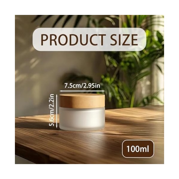 1 pot à crème rond vide en verre dépoli translucide de 100 g 100 ml avec couvercle en bois naturel et doublure intérieure pou...