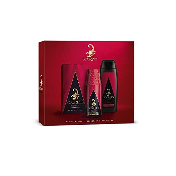 SCORPIO - Coffret 3 produits Rouge - Coffret Cadeau Homme - Eau de toilette flacon 75ml, Gel Douche 250ml et Déodorant atomis...