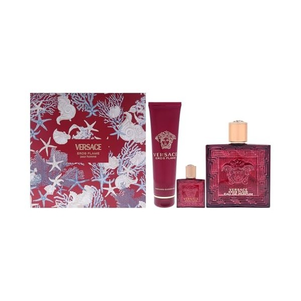 Versace Eros Flame by Versace for Men - 3 Pc Gift Set 3.4oz EDP Spray, 0.17oz EDP Spray Mini , 5oz Bath and Shower Gel Parfum