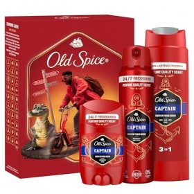 Old Spice Coffret cadeau pour homme avec déodorant stick et déodorant en spray et gel douche Captain Parfum