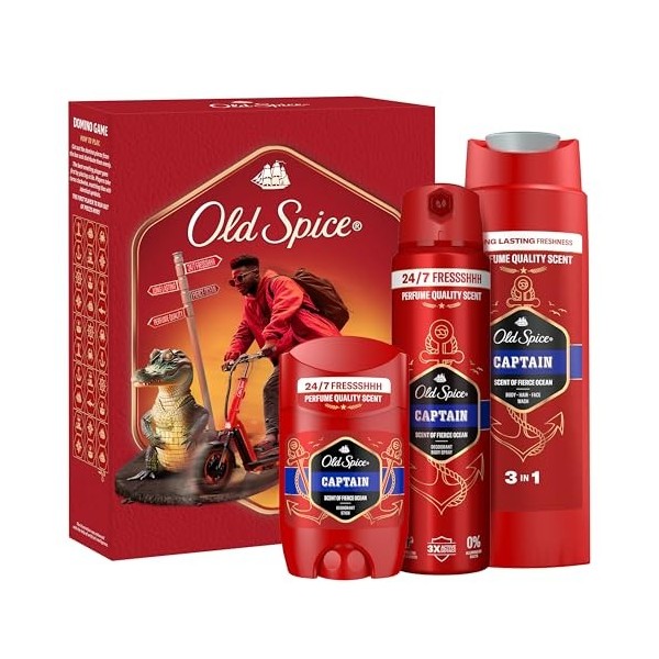 Old Spice Coffret cadeau pour homme avec déodorant stick et déodorant en spray et gel douche Captain Parfum
