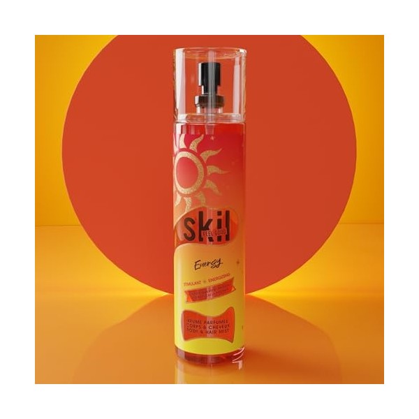 SKIL - Brume Parfumée Femme ENERGY - Collection Feel Good - Parfum Musc Ambre - Flacon Vaporisateur 250 ml - Fabriqué en Fran...