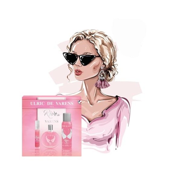 ULRIC DE VARENS - Coffret Parfum Rêve de Varens - Eau De Parfum Femme 50 ml + Déodorant 125 ml + Vaporisateur de Sac 20 ml - ...