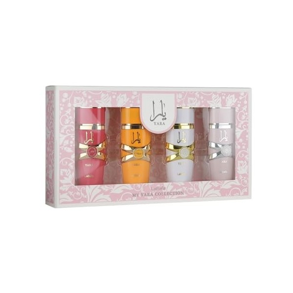 Lattafa My Yara Collection – Lot de 4 flacons deau de parfum de 25 ml pour femme Yara, Yara Moi, Yara Tous + Yara Candy Parfum