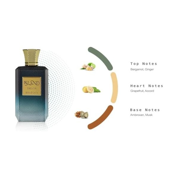 Khadlaj Island Dreams - Fruity, Floral, Woody, Musky - Extrait de Parfum Long-Lasting Fragrance for Unisexe, 100ml