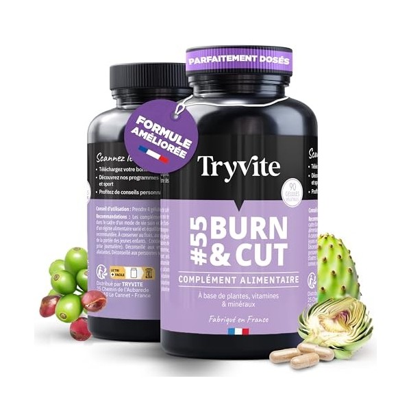 Bruleur de Graisse Puissant Homme Femme | Brule Graisse Puissant Perte de Poids Rapide et Efficace | TRYVITE BURN&CUT Formule