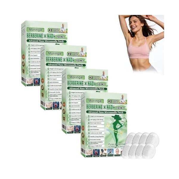 Paquet de 6 Boîtes Moringa X Berberine Patch 10 en 1, Patch Nano Microneedle Minceur, Ingrédients Naturels, Facile à Applique...