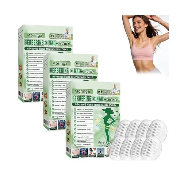 Paquet de 6 Boîtes Moringa X Berberine Patch 10 en 1, Patch Nano Microneedle Minceur, Ingrédients Naturels, Facile à Applique...