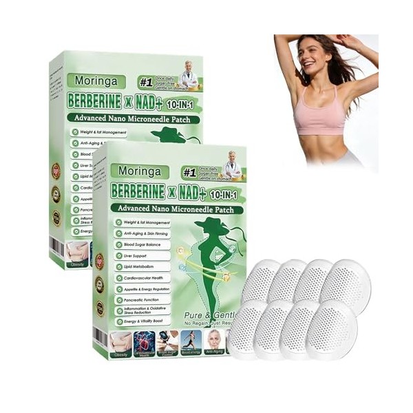 Paquet de 6 Boîtes Moringa X Berberine Patch 10 en 1, Patch Nano Microneedle Minceur, Ingrédients Naturels, Facile à Applique...