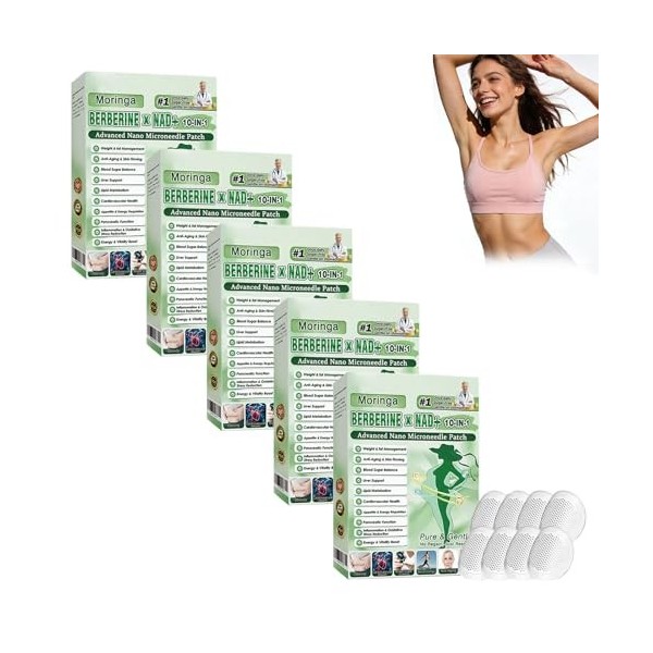 Paquet de 6 Boîtes Moringa X Berberine Patch 10 en 1, Patch Nano Microneedle Minceur, Ingrédients Naturels, Facile à Applique...