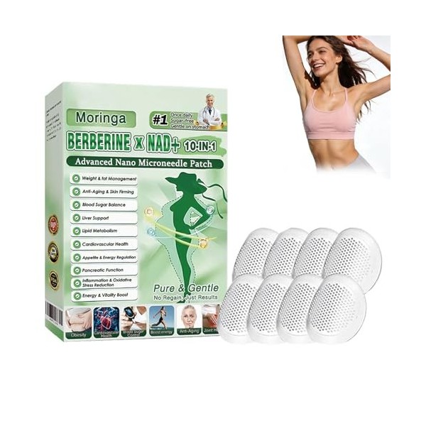 Paquet de 6 Boîtes Moringa X Berberine Patch 10 en 1, Patch Nano Microneedle Minceur, Ingrédients Naturels, Facile à Applique...