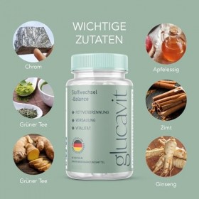 Glucavit Équilibre Métabolique, Complément Alimentaire Végan, 60 Capsules, Digestion et Vitalité