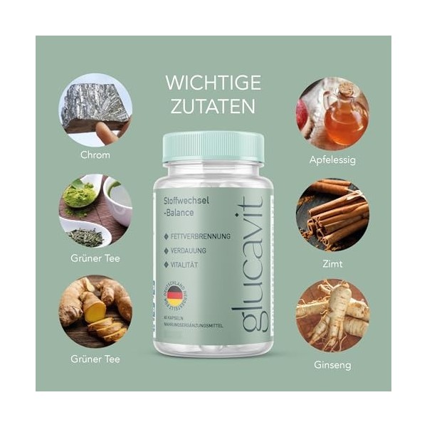 Glucavit Équilibre Métabolique, Complément Alimentaire Végan, 60 Capsules, Digestion et Vitalité