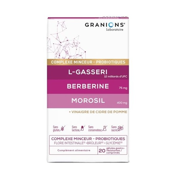 GRANIONS Probiotique Complexe Minceur - Morosil, Berberine, Probiotique Flore Intestinale, Vinaigre de Cidre, Chrome, Lactoba