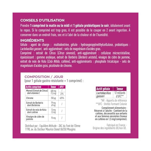 GRANIONS Probiotique Complexe Minceur - Morosil, Berberine, Probiotique Flore Intestinale, Vinaigre de Cidre, Chrome, Lactoba