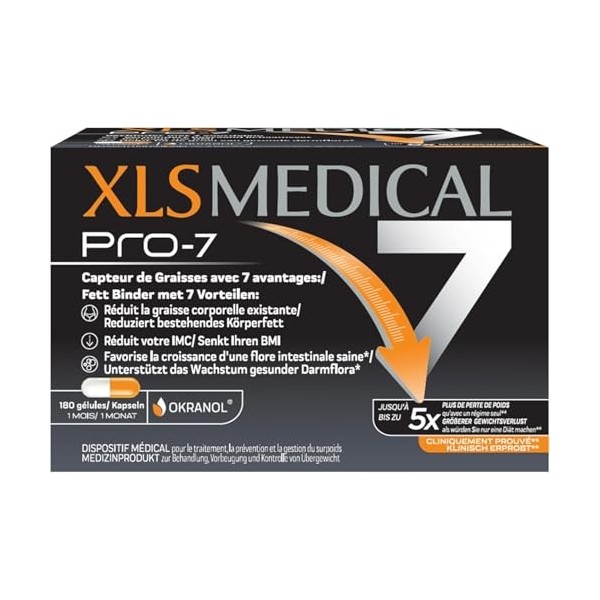 XLS MEDICAL Pro-7 - Gélules pour une aide à la perte de poids - 7 avantages - Perdez jusquà 5x plus de poids quavec un régi