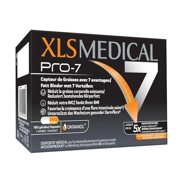 XLS MEDICAL Pro-7 - Gélules pour une aide à la perte de poids - 7 avantages - Perdez jusquà 5x plus de poids quavec un régi