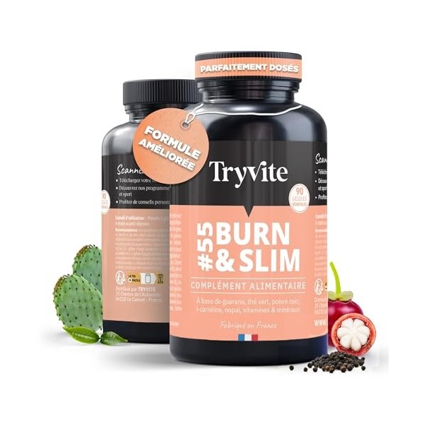 TRYVITE BURN&SLIM | Bruleur de Graisse Homme Femme | Coupe Faim Puissant et Efficace Minceur Perte de Poids Rapidement | 90 g
