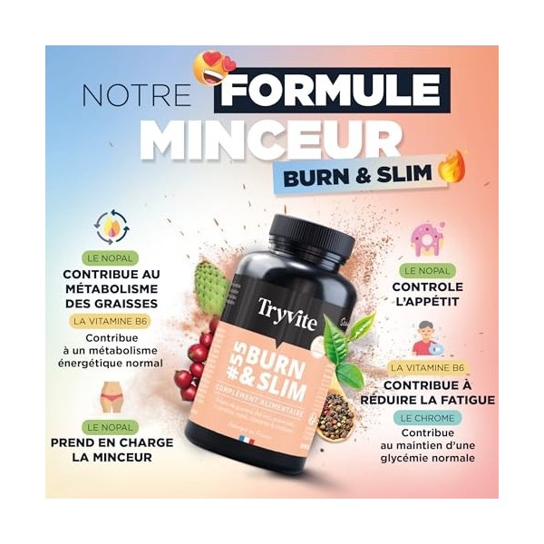 TRYVITE BURN&SLIM | Bruleur de Graisse Homme Femme | Coupe Faim Puissant et Efficace Minceur Perte de Poids Rapidement | 90 g