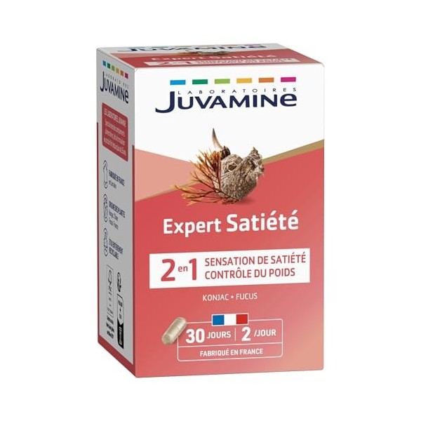 JUVAMINE - Expert Satiété 2-en-1 - Contrôle du poids - Sensation de satiété - Konjac - Fucus - Programme 30 jours - 60 gélule