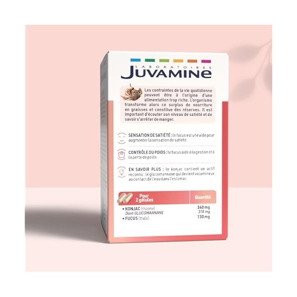 JUVAMINE - Expert Satiété 2-en-1 - Contrôle du poids - Sensation de satiété - Konjac - Fucus - Programme 30 jours - 60 gélule