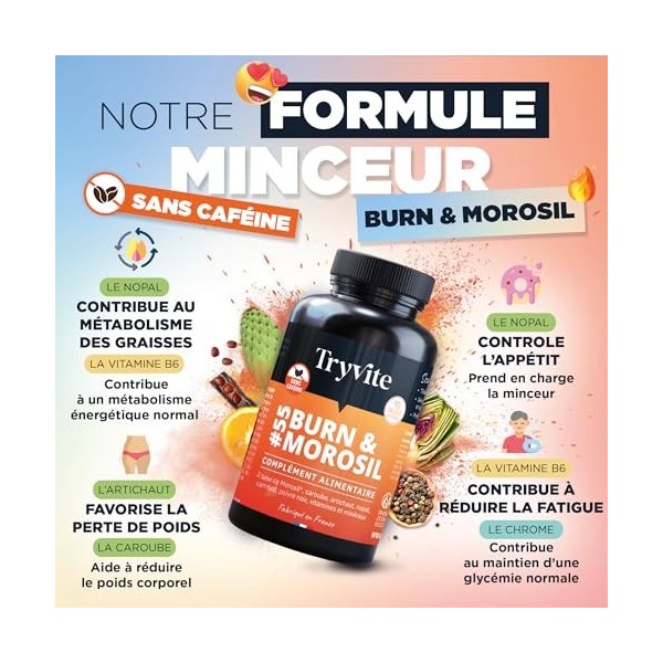 TRYVITE BURN&MOROSIL | Bruleur de Graisse Puissant | Coupe Faim Puissant et Efficace | Morosil Perte de Poids Rapide et Effic