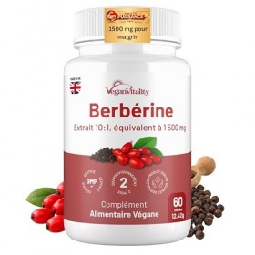 Berberine à haute puissance 1500 mg avec poivre noir – 60 capsules végétaliennes 2 mois – Berberine perte de poids – Fabriq