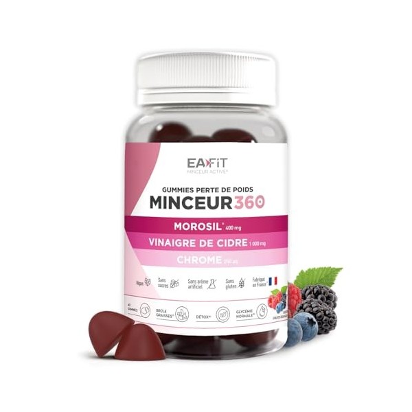 EAFIT Minceur 360 Morosil et Vinaigre de Cidre - Gummies Morosil Perte de Poids - Chrome - Gummies Perte de Poids - Brule Gra...