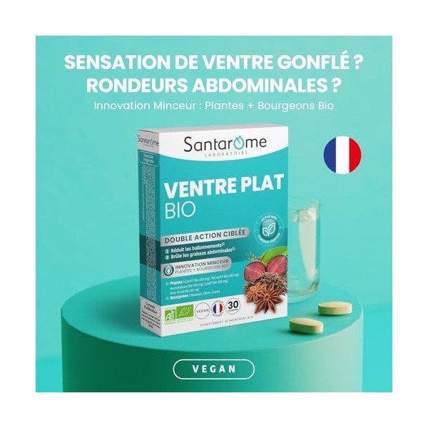 Santarome Bio - Ventre Plat | Complément Alimentaire Minceur Perte de Poids | Action Ciblée Rondeurs Abdominales - A base de 