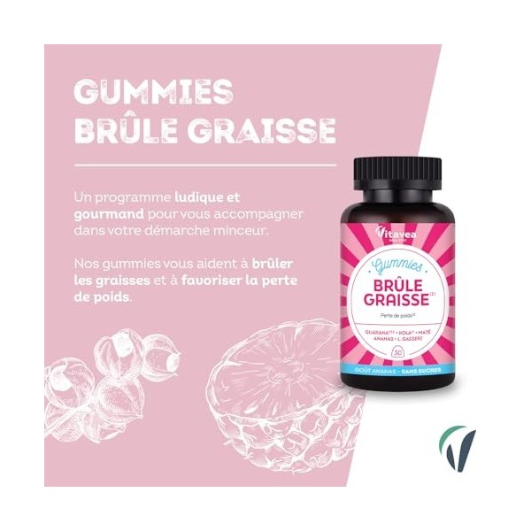 Vitavea Bien-être - Gummies Brûle-Graisse - Action minceur ciblée, perte de poids et brûle graisse - Guarana, kola, maté, ana...