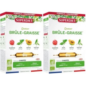 SUPERDIET – QUATUOR BRÛLE-GRAISSE BIO – Guarana, Maté, Thé Vert, Papaye – Fabrication française – Titré en caféine – 2025 mg ...