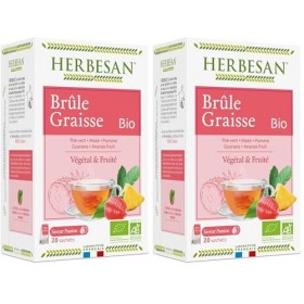 HERBESAN®-INFUSION MATE VERT BRÛLE GRAISSE BIOMaté vert, Thé vert, Guarana, Ananas - 20 sachets Lot de 2 Brûleurs de graisse