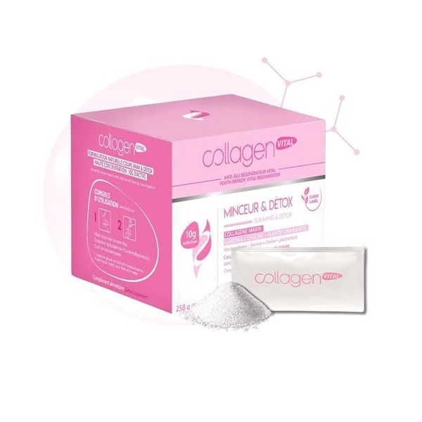 Collagen Vital - Collagen Vital Minceur & Détox - Cure de 1 Mois - Actifs de Biopeptides de Pur Collagène Marin - Goût Nature