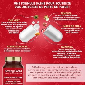 Brûleur de Graisse Naturel Puissant – Guarana, Thé Vert, Noix de Cola, Fibres d’Acacia & Fenouil – 120 Gélules – Complément M