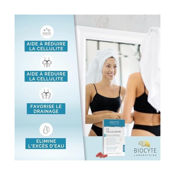 BIOCYTE Le Cellulislim - Complement Alimentaire Anti Cellulite & Draineur - Vigne Rouge, Cafeine, Vitamine B6-40 gélules - Pr