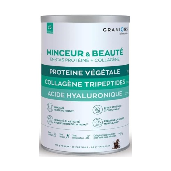 GRANIONS Collagene Marin Proteine Vegetale - Minceur & Beauté - Collagene Marin, Acide hyaluronique, Zinc, Vitamine C, Vitami