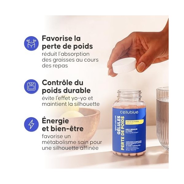 Gélules Perte de poids Cellublue - Minceur Femme - Perte de Poids Efficace, Brûleur de Graisses Ventre Plat, Réduit l’Appétit