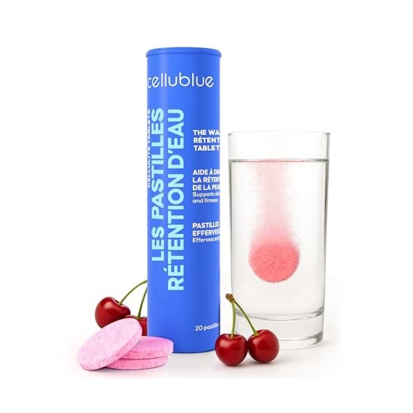 Pastilles Cellulite Rétention d’eau Cellublue - Effervescentes Drainantes, Aide à lutter contre la rétention d’eau et la peau