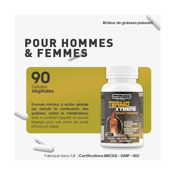 Brûleur de graisses puissant et efficace | Thermogénique | Gélules minceur avec effet coupe-faim et satiétant pour une perte 