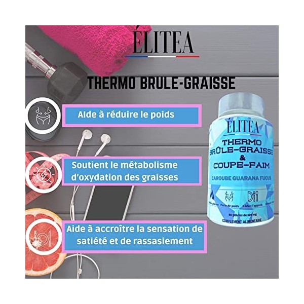 Elitea |Thermo brûle graisse & coupe faim puissant et efficace |Extra fort minceur pour homme et femme 100% naturel |Caroube 