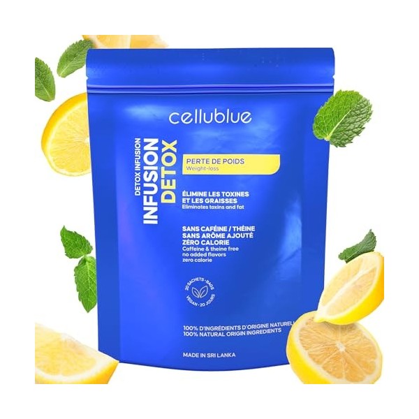 Infusion Détox Minceur Cellublue - Tisane Drainante Élimination Toxines - Formule 100% naturelle à base de 5 plantes - Zéro C
