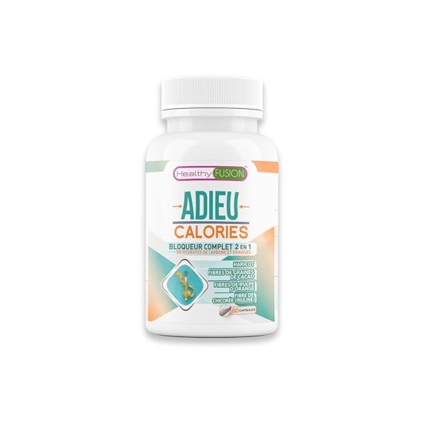 Adieu Calories Healthy Fusion – Bloqueur de glucides et de graisses | Complément minceur intensif, brûleur de graisses et cou