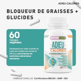 Adieu Calories Healthy Fusion – Bloqueur de glucides et de graisses | Complément minceur intensif, brûleur de graisses et cou