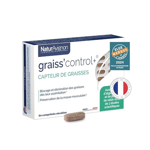 NaturAvignon GraissControl | Bruleur de graisse puissant | Maté, algue brune, pépins de raisin | Efficacité prouvée pour per
